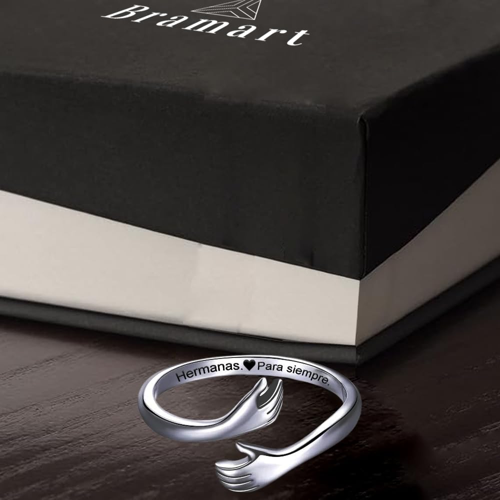 Bramart Anillo mujer de plata de ley 925 ajustable – Regalo Original para hermanas en cumpleaños o Navidad, joya emocional con caja elegante incluida, anillo abierto elegante