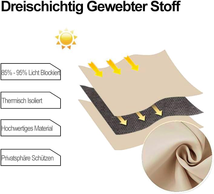 DWCN Vorhänge Blickdicht Verdunkelungsgardinen mit Ösen 2 Stücke Thermogardine für Wohnzimmer, Schlafzimmer, Gardinen Kurz, Biscotti Beige, 137x117cm(HxB)