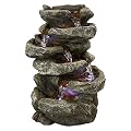 Sunnydaze Stone Falls 15-Inch 6-Tier Tabletop Water Fountain with LED Lights - Electric Submersible Pump - Polyresin