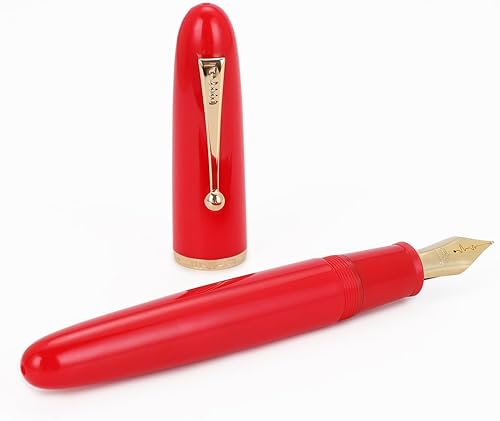 Vista 42 de Jinhao 9019 - Pluma estilográfica acrílica, tamaño 8, punta fina con convertidor de tinta, color rojo vino transparente, diseño clásico, bolígrafo