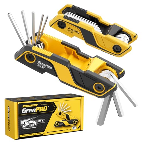 GRENPRO Folding Allen Wrenches Sets, 17PCS Allen Key Set, Hex Key Allan Wrench Sets, Bike Tool Kit, Metric & SAE Alan Allen Keys Tools Organizer, 2 Pack Portable Stubby Small Standard Allen Wrench Set
