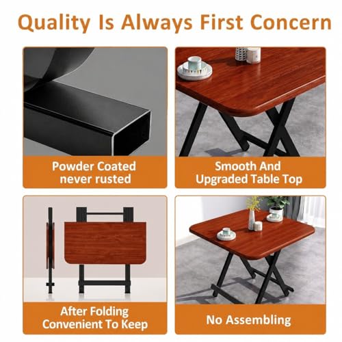Image of Multi-Purpose Portable & Foldable Wooden Dining Table Desk for Living Room | Bed Room | Made with Engineered Plywood top and Powder Coated Finish for Home & Office (Coffee Brown)