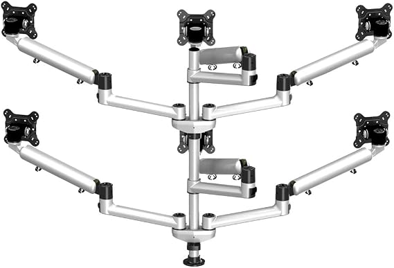 Six Monitors with 7-in-1 Base and Spring Arm Pole Mount
