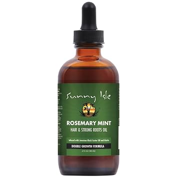 Sunny Isle Rosemary Mint Hair & Strong Roots Oil 4oz, Jamaican Black Castor Oil & Biotin, Double Growth Formula, Strengthening, Dry Scalp, Edges, Breakage & Protective Styles