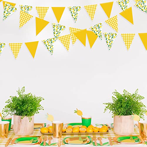 44 Ft Lemon Party Decorations Yellow Plaid Floral Lemon Banner Bunting Hanging Paper Triangle Garland Streamer For Wedding Bridal Shower Engagement Bachelorette Baby Shower Birthday Party Supplies #TOP2