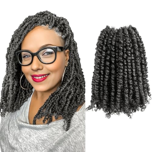 KAVSORAPI Passion Twist Hair,10 Inch Passion Twist Braiding Hair,Short Pre Looped Crochet Twist Jumbo Pre-twisted Two Strand Braids 8 Packs (Salt and Pepper)