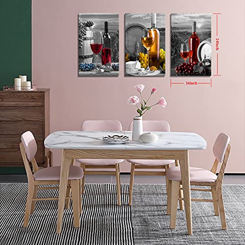 Aijuanw Wine Fruit Wall Decor Kitchen Pictures,Red Wine Oak Barrel Canvas Wall Art Restaurant Decor, Framed Posters Paintings Home Decor #TOP1