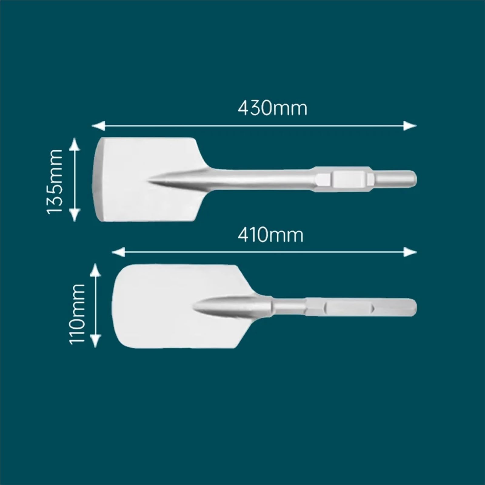Lehm-Spaten für Abbruchhammer Hochleistungsmeißel aus Legierung – Werkzeuge, Bau, Beton, kompatibel mit elektrischen Hämmern und 65-A-Leistungsschaltern(110x410mm)