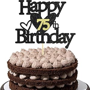 Sumerk 1 Stück 75.Geburtstag Tortendeko Schwarz Gold Happy 75th Birthday Cake Topper für 75.Geburtstag Party Kuchen Deko…