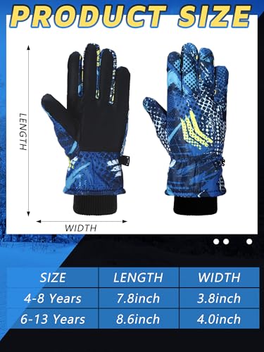 Image of Honoson 2 Pairs Kids Snow Gloves, Winter Waterproof | for Outdoor Snowboard Sledding, Warm Fleece Lining, Windproof, Adjustable Wrist Strap, Youth Cold Weather Ski Glove