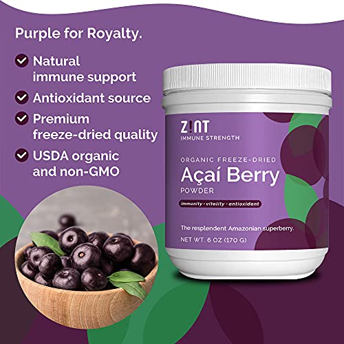 Zint Acai Powder Organic: Raw Freeze Dried Acai Brazilian Whole Berry - Immune Support - Superfood Vegan Plant Protein For Acai Bowls, Smoothies & Cleanse Shakes, 6 Oz #TOP2