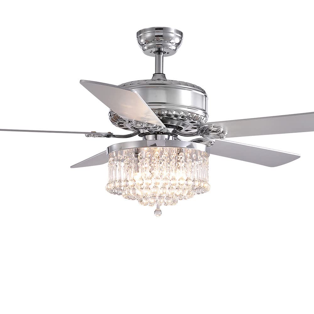 Ventilateur de plafond silencieux 3 vitesses à éclairage cristal K9 52" chrome