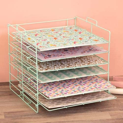 Vassoio Organizer Per Carte Craftelier - 6 Ripiani In Metallo, Bianco, 35.8x33.3x33.2 Cm - Foto 7