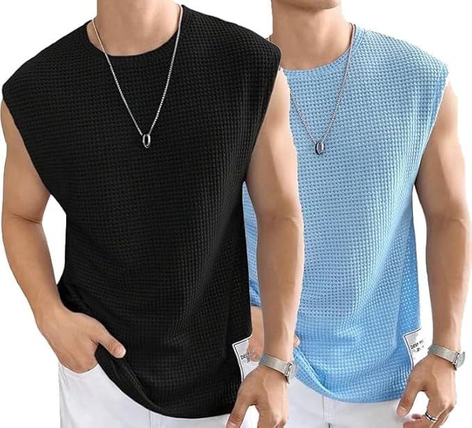 netclick Waffle Sleeveless Round Neck Polycotton T-Shirt for Men(Pack of 2)-picture-36