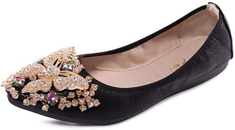 USANDYWomen Ballet Flats Rhinestone Wedding Ballerina Shoes Foldable Sparkly Comfort Slip on Flat Shoes