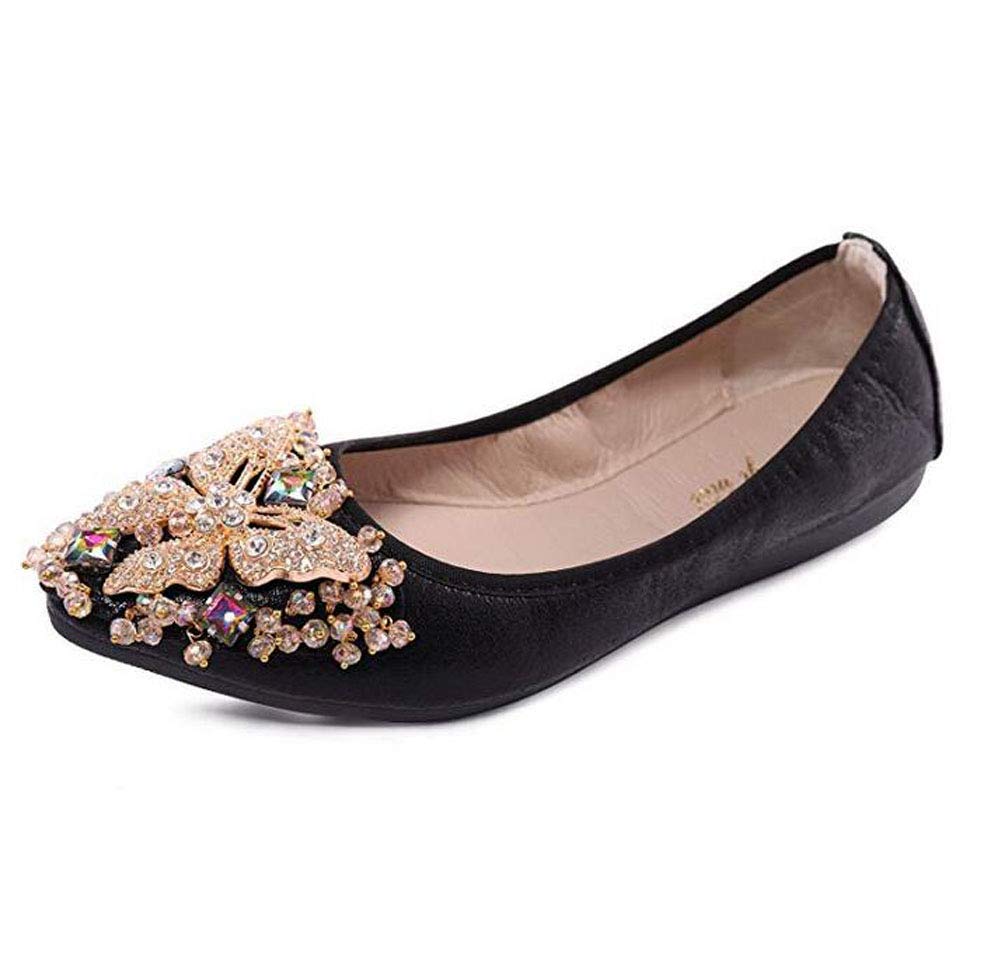 USANDYWomen Ballet Flats Rhinestone Wedding Ballerina Shoes Foldable Sparkly Comfort Slip on Flat Shoes