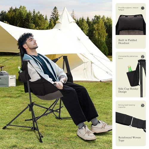 Chaise de camping à bascule pliante avec dossier réglable pour extérieur - 5