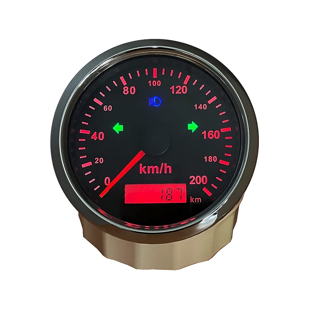 ELING Indicateur de vitesse GPS universel 0-200km/h pour voiture moto ATV UTV survitesse Buzzer 3 3/8 pouces (85mm) 9-32V avec rétro-éclairage