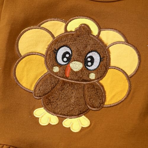Noubeau Toddler Baby Girl Thanksgiving Outfits Cute Turkey Ruffled Shirt Flared Sleeves Top Polka Dot Pants4