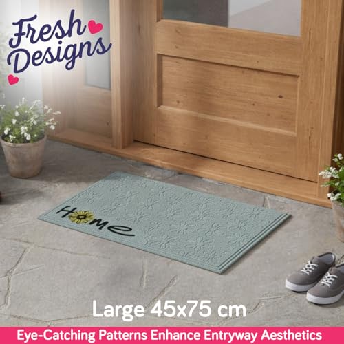 Image of HOKIPO PP Main Door Entrance Mat for Home, Non-Slip Rubber Backing Entry Door Mat, Large 45x75 cm, Sunflora -Light Grey (IN-1066-LGRY)
