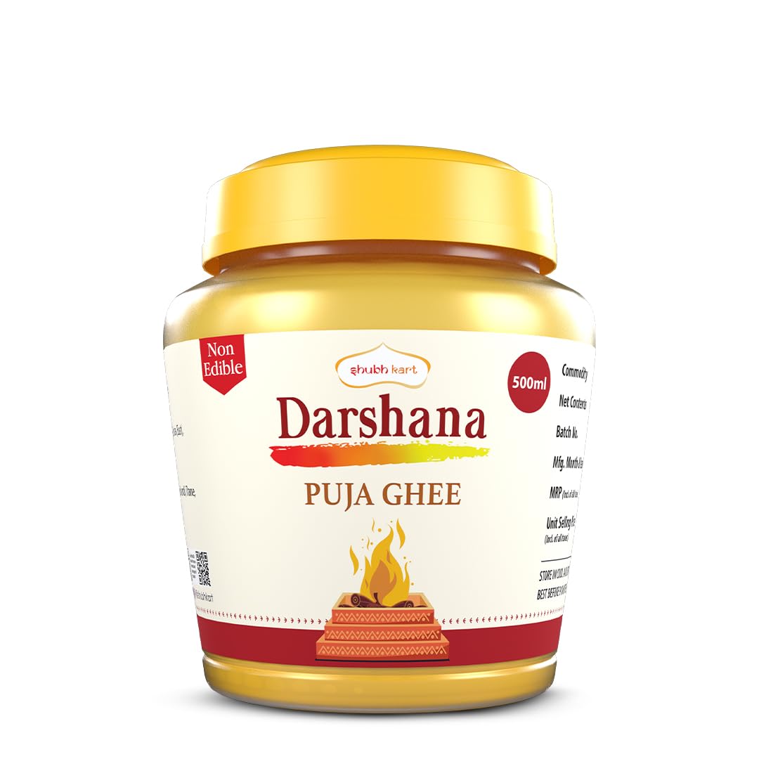 Shubhkart Darshana Puja Ghee – 500 ML for Daily Puja, Festivals| Puja Deepam Oil (Ghee for Pooja) Puja Ghee for Diya or lamp and Wicks or Batti | Rich in Aroma | Non-Edible | Diwali Lights | Diwali Pooja Items