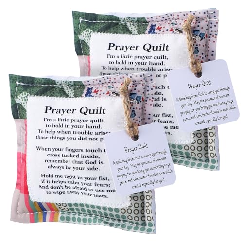 Fanfanwin 2 Pcs Mini Prayer Quilt with Cross Inside, Pocket Scripture