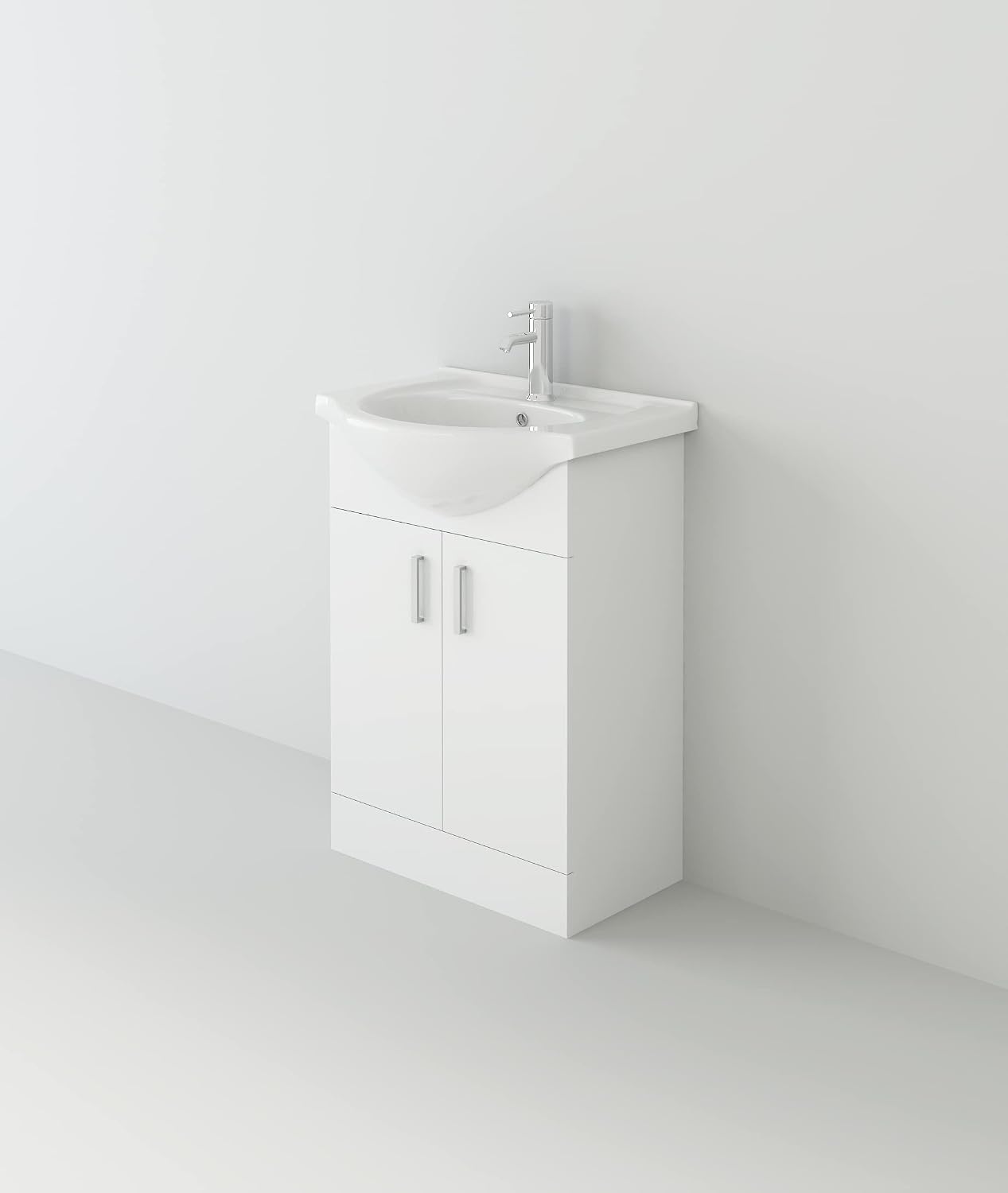 iBathUK Quartz 550 Vanity Unit Furniture and Wash Basin Sink, Floor Standing, MDF Soft Close Doors Bathroom Storage Cabinet- Gloss White (Flat Pack)