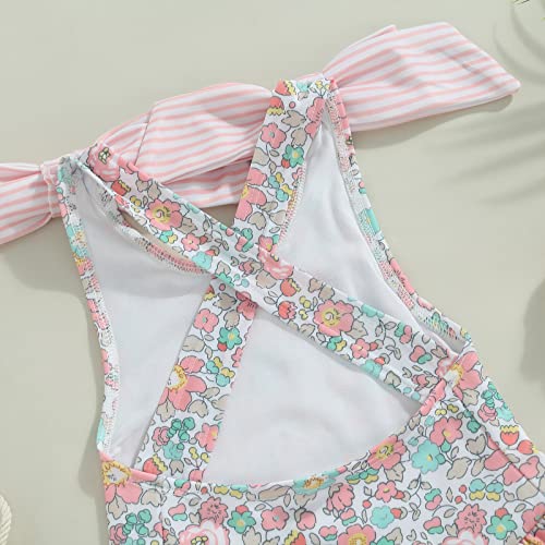 Toddler Girls Strap One Piece Swimsuit Floral Sleeveless Backless Bathing Suit Ruffles Bowknot Swimwear Summer Beach Wear (Pink,4-5 Years) #TOP5