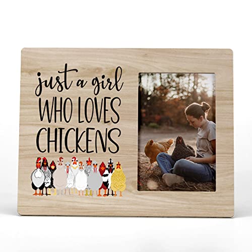 Fondcanyon Just A Girl Who Loves Chickens Picture Photo Frame,Funny Cartoon Hen Chicken Picture Frames,Chicken Lover Gifts,Farmer Girls Women Gifts(4X6 Inch Photo) #TOP18