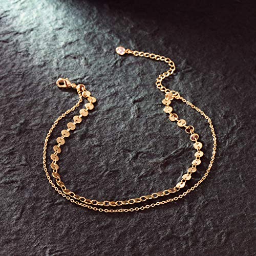 Women Dainty Anklet,14K Gold Plated Satellite Anklet Double Layered Cute Beads Chain Tassel Coin Disc Heart Summer Ankle Bracelet Boho Beach Foot Chain #TOP5