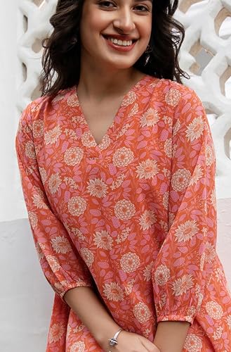 Image of Janasya Women's Georgette Floral Regular Tunic