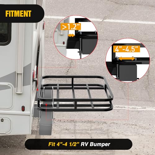 Image of Nilight 32 inchx26 inchx4 inch RV Bumper Mounted Cargo Rack Carrier with Net Fits 4-inch or 4-1 /2-inch Bumpers Heavy Duty Luggage Holder Basket for RV Camping Traveling Capacity 350LBS