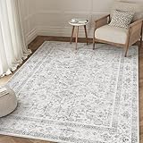 PureCozy Vintage Grauer Teppich Wohnzimmer 120x170cm Schlafzimmer Wohnzimmerteppich Boho Waschbarer Carpet Weich rutschfest Teppiche Esszimmer Büro Kurzflor Groß Tepich
