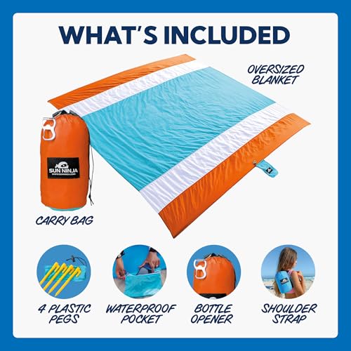 Image of SUN NINJA Sand Free Beach Blanket, Quick Dry Beach Mat 10x9 ft, Orange
