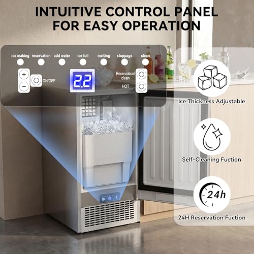 Image of SOZT Under Counter Ice Maker, 120LBS /24H Commercial Ice Machine | Self-Cleaning & 24H Timer, 30LBS Storage - Reversible Door, Built-in /Freestanding Design for Home Bar Cafe Restaurant