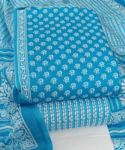 Image of DRAVINAM Trends Women's Premium Cambric Cotton Jaipuri Printed Unstitched Salwar Suit Dress Material with Mulmul Cotton Dupatta