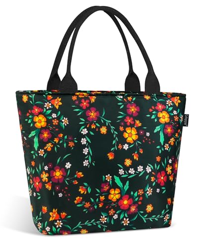 Image of Gloppie Womens Lunch Bag Insulated Lunch Tote Leakproof Cooler Bag for Work | 3-Layer Thermal Liner,Keeps Meals Cool Fresh In Summer, Reusable Food-Grade Leakproof Liner, Medium Size With Rear Pocket