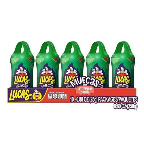 Lucas Muecas Lollipop Watermelon Flavor Candy, 0.96oz - 10 Pieces Pack for Treats, Snack, Parties, Piñatas