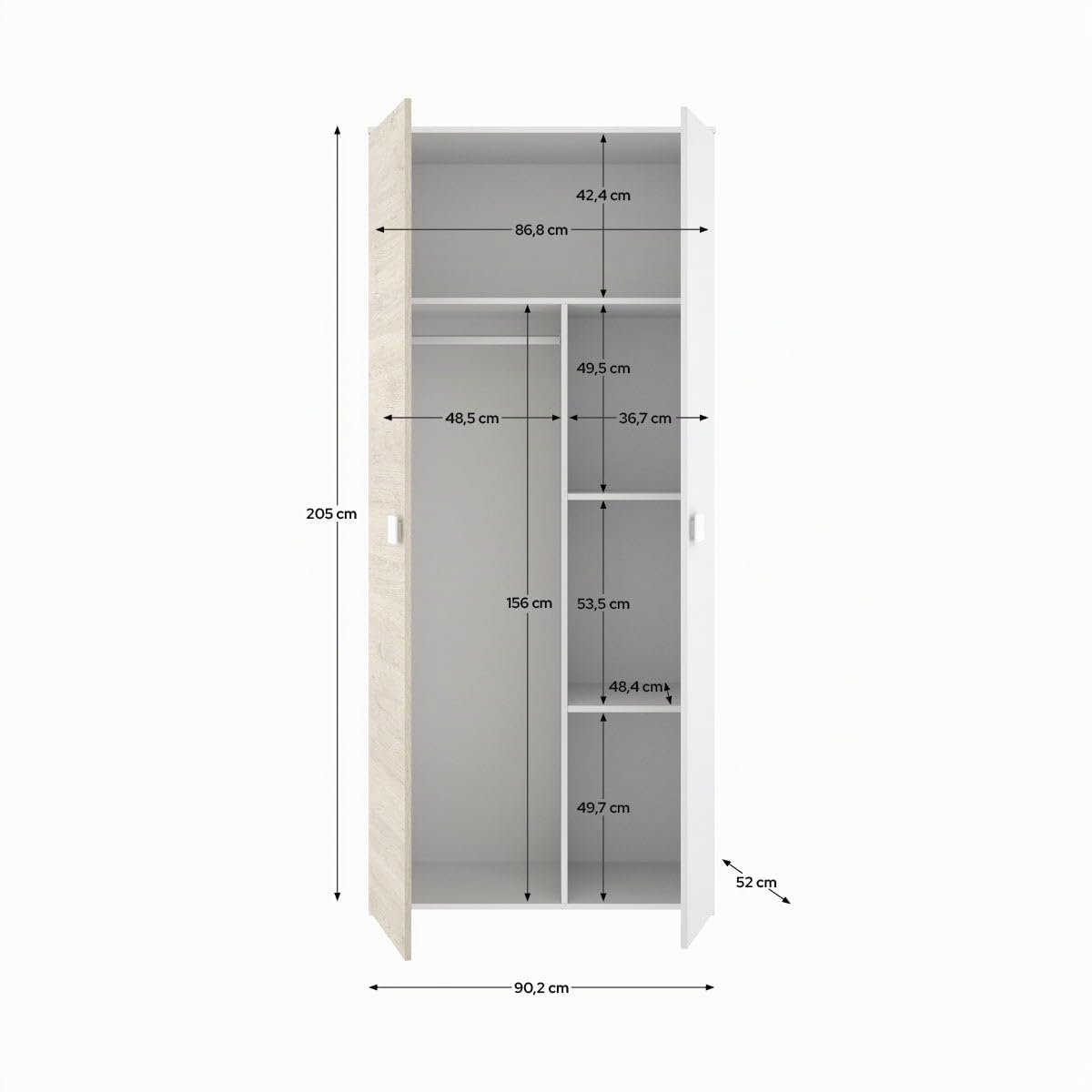 DEKIT - Pack Ahorro Juvenil Cama Dina con cajones, Armario, mesita y cómoda con 1 Colchón viscoelástico Nova 90x190cm y 1 Somier de Lama Ancha