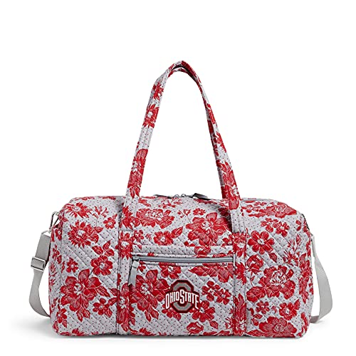 Vera Bradley Women's Cotton Collegiate Large Travel Duffle Bag (Multiple Teams Available), The Ohio State University Gray/Red Rain Garden - Recycled Cotton, One Size