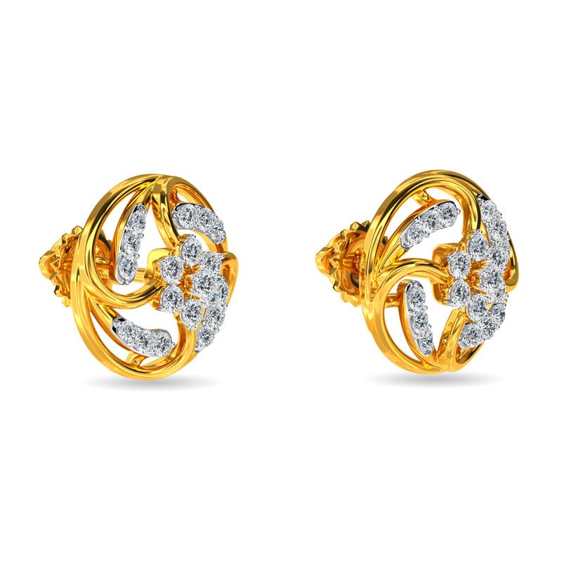 Image of KISNA JEWELS 14KT|18KT BIS Hallmark Pure Gold and Diamond Stud Earrings For Women with Screw Back clouser