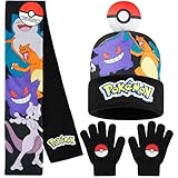 Pokémon Ensemble Bonnet Echarpe Gant Garçon ou Bonnet Gant Enfant, Accessoires d'Hiver G...
