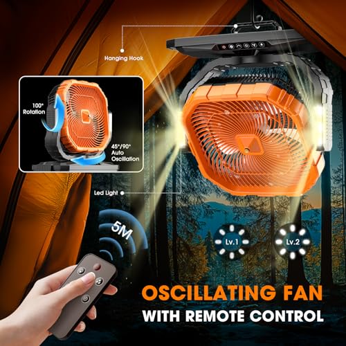 Ausic 20L 12Inch Portable Misting Bucket Fan, 30000mAh Oscillating Outdoor Fans with Water Spray for Patio, Rechargeable Battery Camping Fan with Remote Control, Home/Beach/Travel Essentials - Thumbnail 5