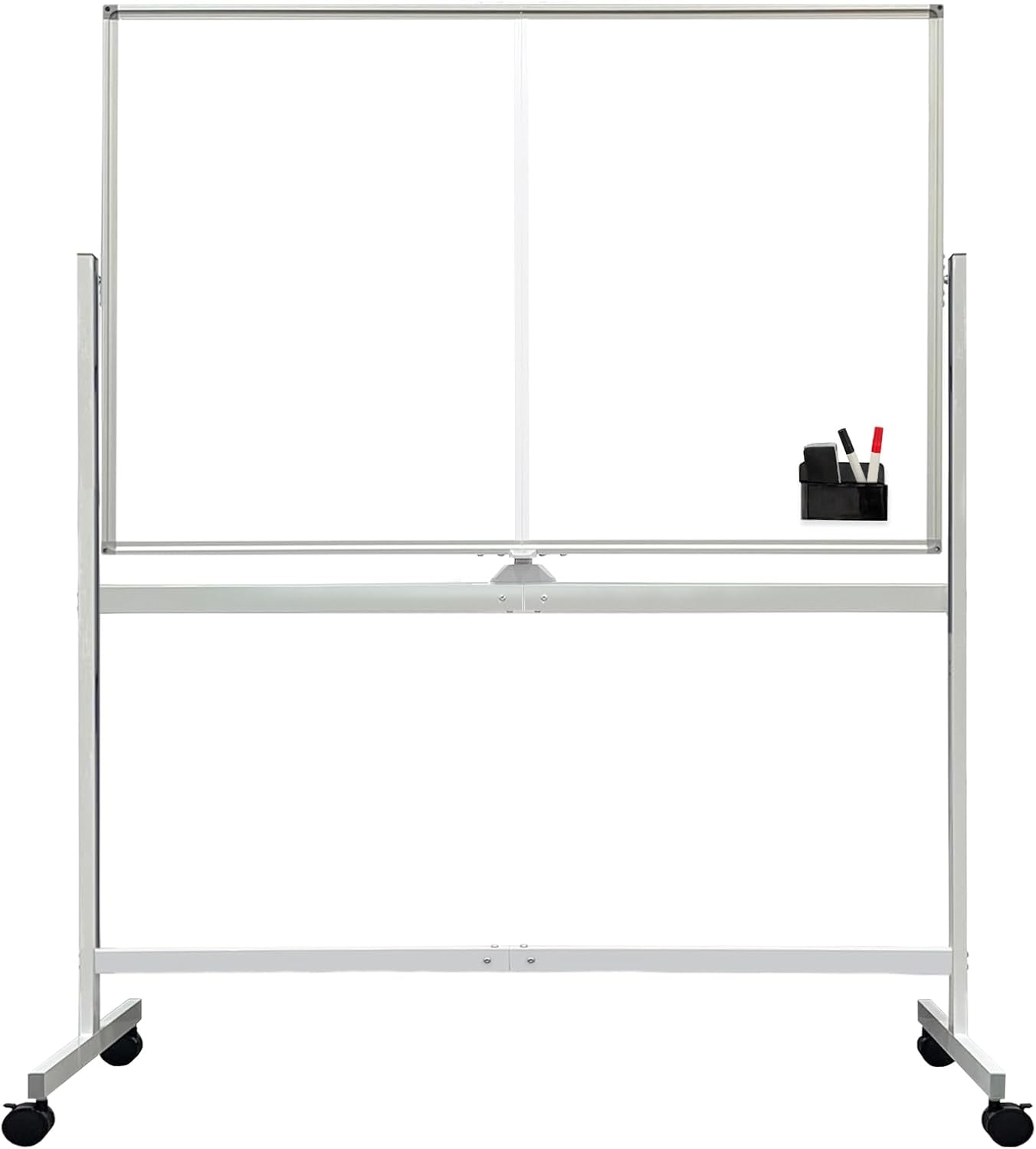 BIBOC Rolling Stand White Board 32×48 Inches, Double Sided Mobile Dry Erase Board with Aluminum Frame, 360° Rotating Dry Erase Whiteboard for Home Office Classroom (WHITEBOARD, 32×48 inches)