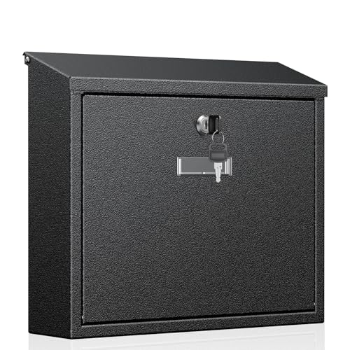 Image of Uniclife Wall Mount Mailbox for Outside, Large Locking Mailbox with Key Lock, Security Mail Box, Postbox for House, Safe Key Drop Case, Steel Cash Drop Case for Home Office School, Black