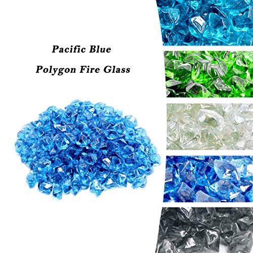 Skyflame 10-Pound Polygon Fire Glass for Fire Pit Fireplace Landscaping, 1/2-Inch Pacific Blue