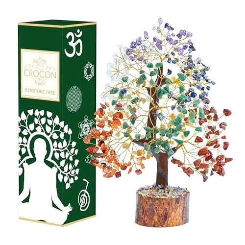 7 Chakra Crystal Tree of Life – Handmade Feng Shui Bonsai, Attract Good Luck – Gemstone Tree, Home Decoration Crystals – Seven Chakra Tree for Positive Energy, Meditation Accessories, Money Tree Gift