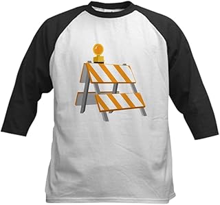 CafePress Construction Barrier Baseball Jersey Kids Cotton Baseball Jersey, 3/4 Raglan Sleeve Shirt Black/White