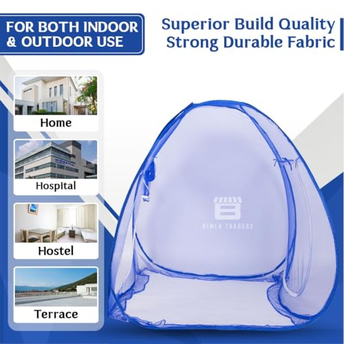 Image of Btag 100% Polyester Foldable Mosquito Net - Premium Durable Insect Protection with Strong Frame, Easy Setup & Portable Storage Bag - Ideal for Home, Travel, Outdoor Use.|Clr Net | Queen| Blue