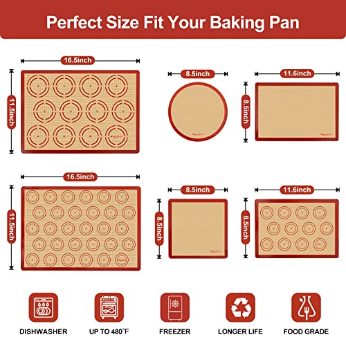 Silicone Baking Mat Set of 6, Easy Clean & Non-Stick Food Grade Reusable Baking Mat, Silicon Baking Mats Oven Liner Sheet, Round & Square Cake Mat, Pastry Board Rolling Dough Mats for Macaron Cookie - Thumbnail 7